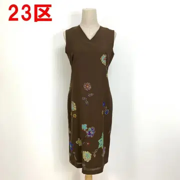 A6415 23구 롱 원피스 슬리브리스 V넥 올 패턴 브라운 38