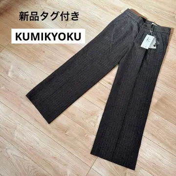 택 포함 새상품 ] 투 턱 팬츠 체크 브라운 사이즈 1 울 캐시미어