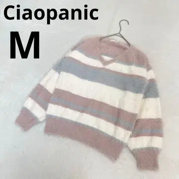 Ciaopanic 차오패닉 샤기 니트 긴팔 보더 무늬 핑크 M