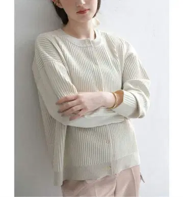 La Totalit 워셔블 니트 패턴 가디건 베이지