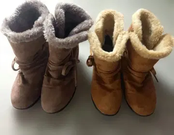 부모 자식 페어 브라운 퍼 포함 스웨이드 부츠