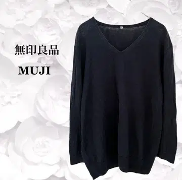 무인양품 니트 스웨터 L 사이즈 네이비 린넨 V넥 얇은 소재