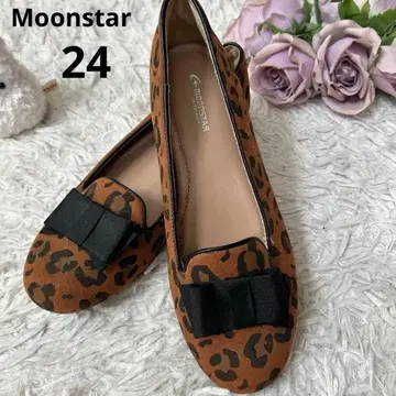 문스타 레오파드 무늬 플랫슈즈 리본 포함 24cm