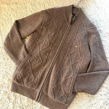 새상품급 브라운 케이블 니트 안감 퀼트 가디건 따뜻한 M