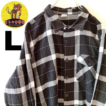 USA 구제 의류 플란넬 셔츠 L 블랙 화이트 체크
