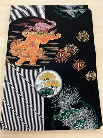 나고야 오비 사자와 불꽃놀이 자수 갓송 블랙