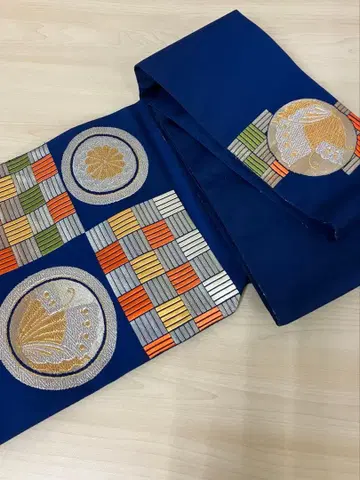 후쿠로 오비 나고야 재단 네이비 컬러 나비와 꽃 자수