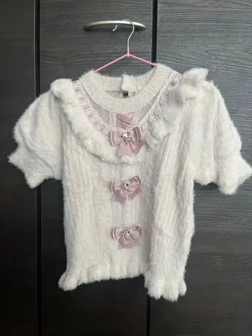 LIZLISA 리즈리사 암워머 3연 리본 니트 핑크