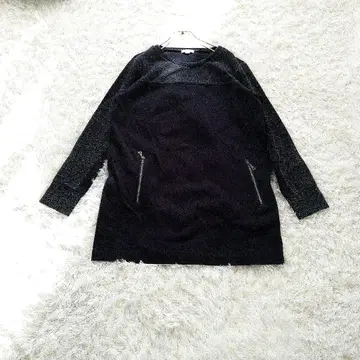 ensuite 바이컬러 지퍼 포켓 긴팔 튜닉 L 다크 네이비