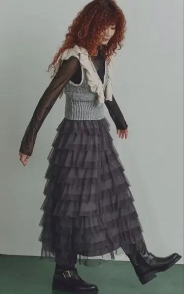 ROSE BUD 튤 프릴 스커트 (그레이)