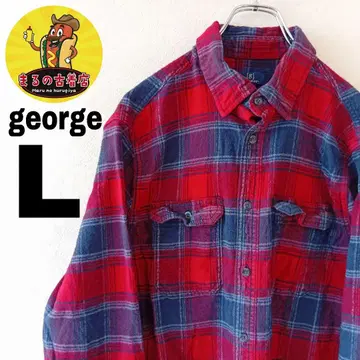 USA 구제 의류 george 플란넬 셔츠 L 네이비 레드 체크