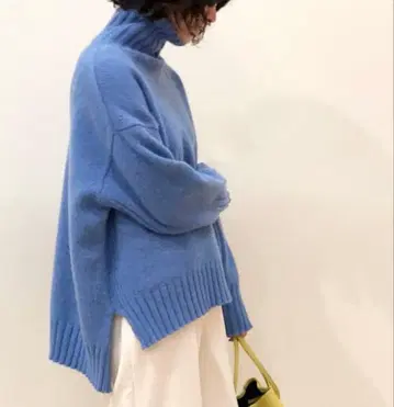 맥피 캐시미어 혼방 터틀넥 하이넥 울 니트 블루 9호