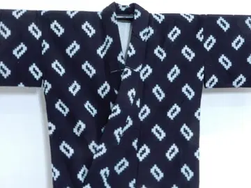 목화 두꺼운 산인 카스리 기모노 수직 네이비 나염 앤티크 기모노