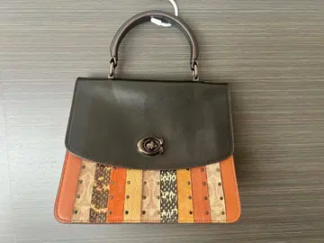 가죽 핸드백 블랙과 오렌지 스트라이프
