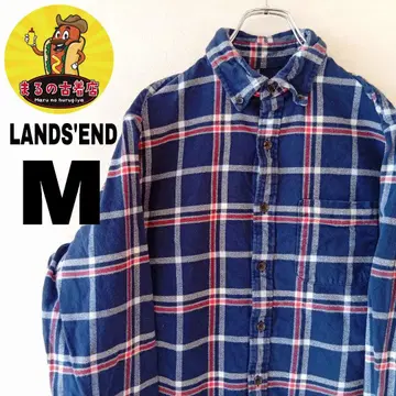 USA 구제 의류 LANDS'END 플란넬 셔츠 M 네이비 오렌지 체크