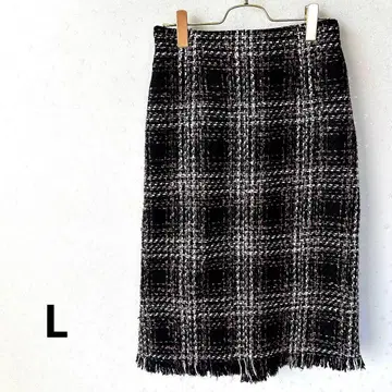 그랜드 JP 트위드 체크 무늬 타이트 스커트 롱 기장 오피스 캐주얼