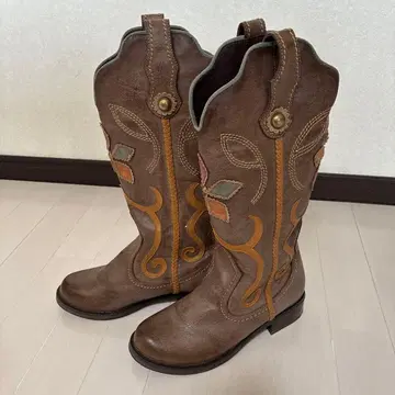 브라운 웨스턴 부츠 꽃무늬 자수