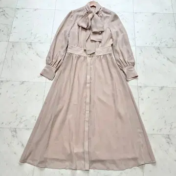 ANAYI 시어 도비 보타이 원피스 플리츠 쉬폰 핑크 베이지