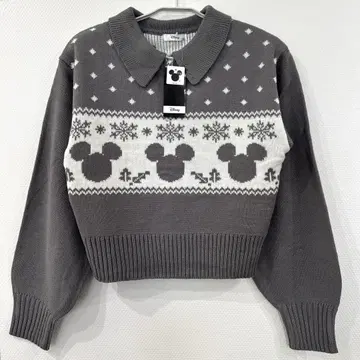 새상품 디즈니 미키 카라 부착 하프 지퍼 스웨터 M 크리스마스