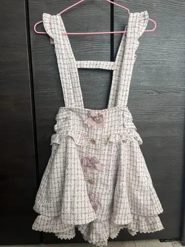 LIZLISA 리즈리사 트위드 서스펜더 치마바지 핑크