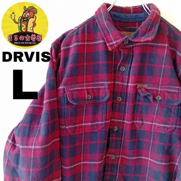 USA 구제 의류 ORVIS 헤비 플란넬 셔츠 L 와인 레드 네이비 체크