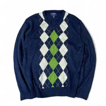 에어로포스텔 니트 아가일 무늬 아크릴 남성용 L Y2K 구제 의류 네이비