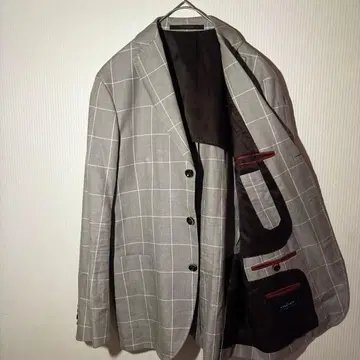 레어 미얀마제 그레이 체크 무늬 테일러드 자켓 호디자인 LL