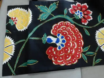 순수 실크 남국 사라사풍 나고야 오비 컬러풀