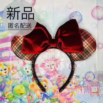 새상품 디즈니 머리띠 미니 체크 빨간색 리본 체크 무늬
