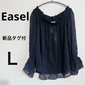 택 포함 새상품 Easel 프릴 포함 오프숄더 셔츠 [ L ] 블랙 상의