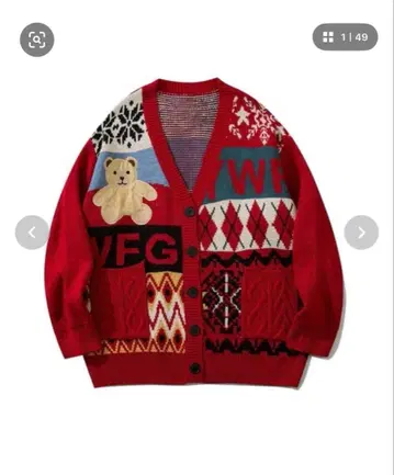 HOOK 패치워크 패턴 니트 가디건 레드 L 사이즈