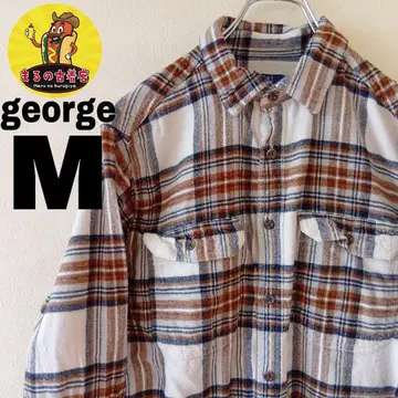 USA 구제 의류 george 플란넬 셔츠 M 네이비 화이트 체크