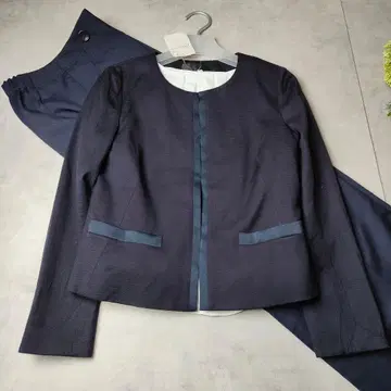 2점 새상품 UNTITLED 와이드 팬츠 수트 네이비 노카라