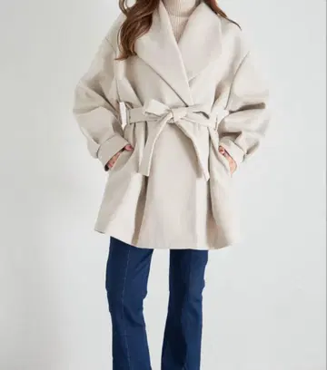 tocco closet 허리 리본 백 턱 미들 코트