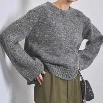 [새상품급] UNITED ARROWS 라메 와이드 슬리브 숏 니트 그레이