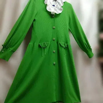 밝은 그린 리브 니트 롱 가디건 사이즈 42