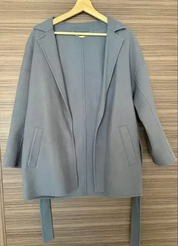 TONAL 그레이 체스터 코트 허리 리본 포함 블루