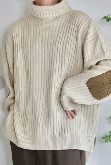 Wonder Wonder 엘르 엘보 패치 하이넥 니트 L 사이즈