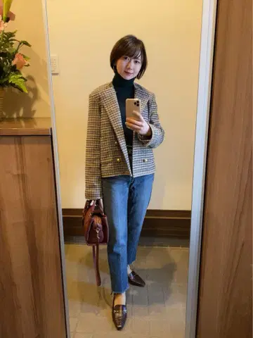 컨디션 최상 미라 오웬 컴팩트 더블 체크 자켓 사이즈 1