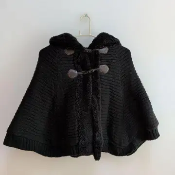 블랙 후드 부착 니트 판초 여성용 보아