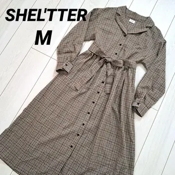 SHEL'TTER 오픈 카라 체크 롱 원피스 셔츠 원피스 M