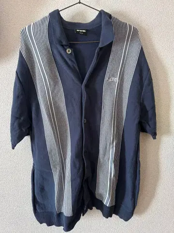 FTC 네이비 스트라이프 반팔 피케 셔츠