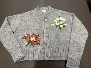 SEVEN TEN 꽃무늬 자수 가디건 그레이