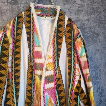 에스닉 구제 의류 x 모드 자수 스티치 직물 자켓 벨트 포함 개성있는