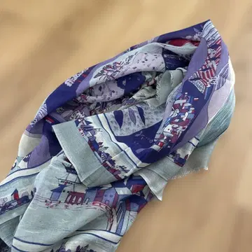 마니푸리 대형 풍경 무늬 스톨 보라색 계열