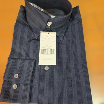 새상품 더반 D'URBAN 긴팔 와이셔츠 L 블랙 다크 네이비 스트라이프