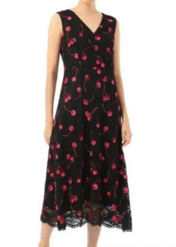 그레이스 콘티넨탈 체리 자수 슬리브리스 원피스