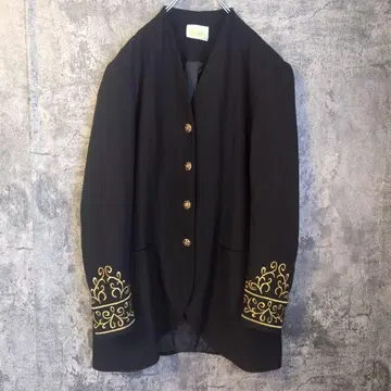 영국제 블랙 x 골드 노카라 자켓 골드 버튼 빈티지 80s