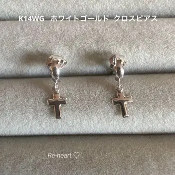 K14WG 화이트 골드 크로스 귀걸이