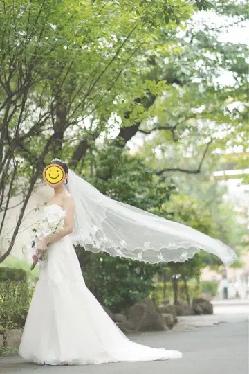 레이스 장식 부착 롱 웨딩 베일